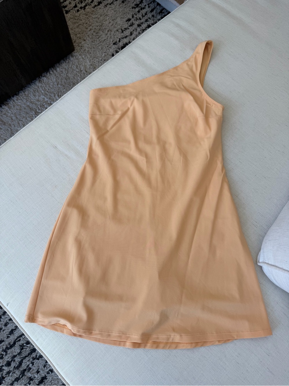 Abercrombie & Fitch Traveler athletic one shoulder mini dress, peach